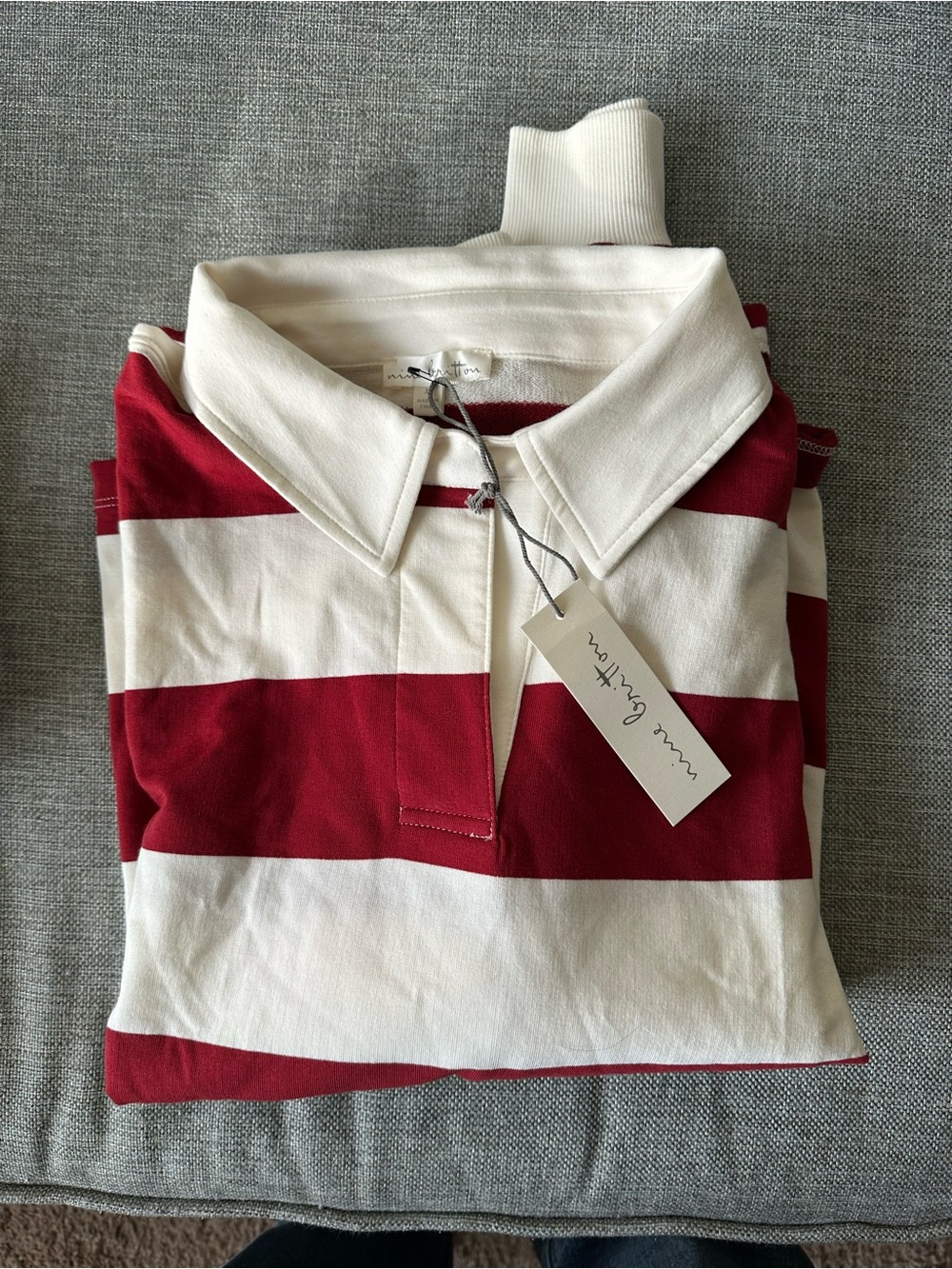 nine britton Red & White Striped Long Sleeve Rugby Top